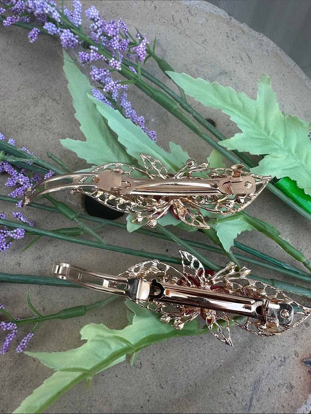 Gold-Tone Pink Floral Crystal Brooch Set - Women Jewelry
